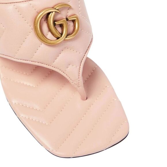 Gucci Pink Heeled Marmont Double G quilted thong sandals Gold GG 38 - Picture 3 of 7